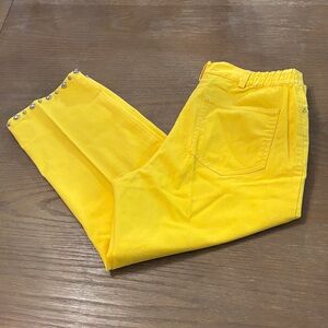 Hearts of Palm Yellow Casual Pants with Studded Hem